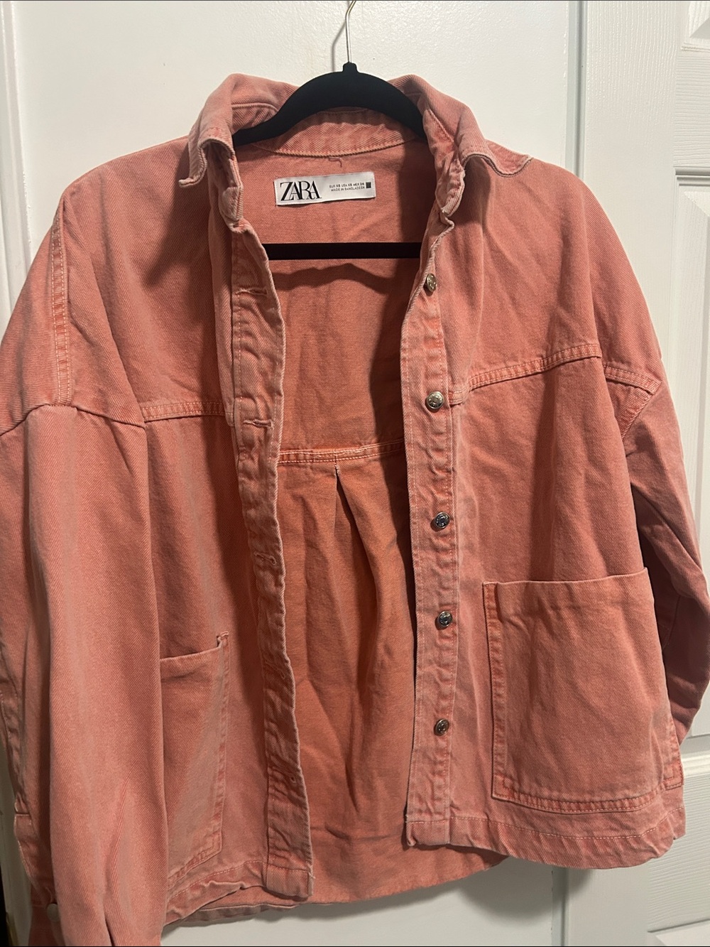 ZARA Men's Coral-Peach Button-Front Casual Shirt Jacket